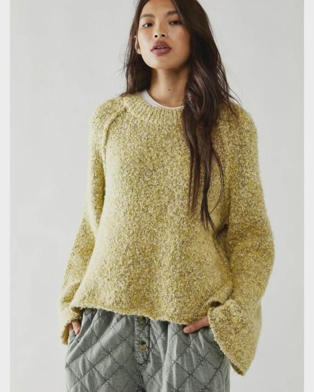 Free People The BFF Cocoon Oversized Solid Crew Pullover in Yellow Fleck